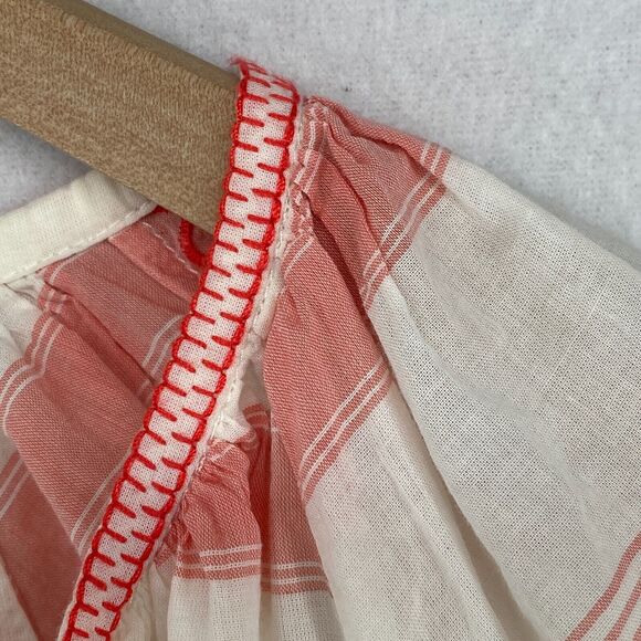 J.CREW Tunic M Boho Embroidered Tasseled Striped 3/4 Cover Up Cotton White Red - Picture 5 of 16